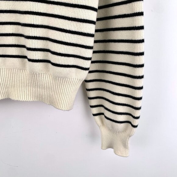 Celine Beige Striped Knitted Sweater W/ Gold Buttons & Round Neck XS 92% Cotton - Picture 6 of 7